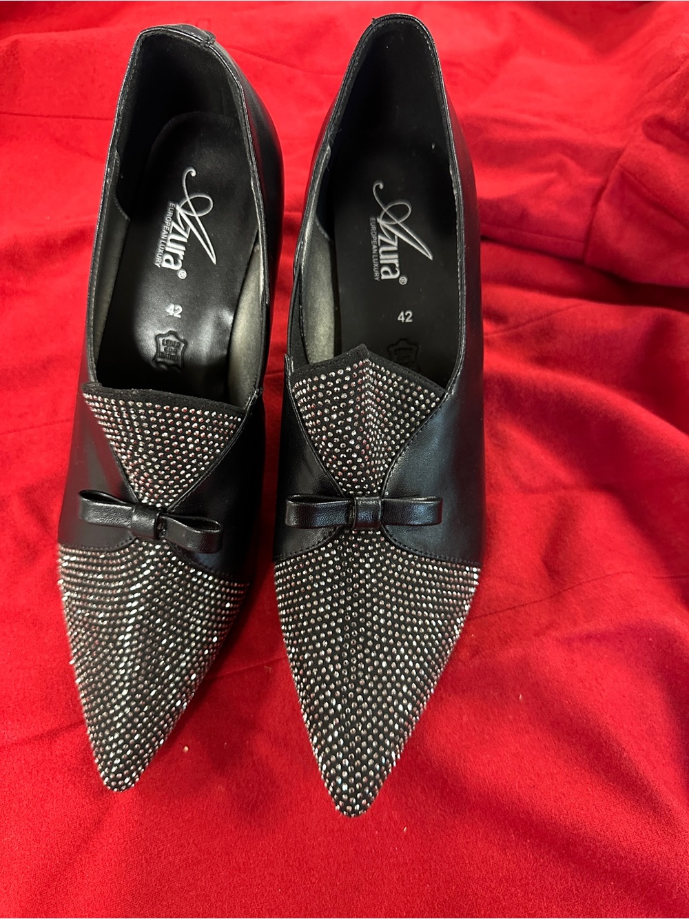 Azura Black Pointed Toe Crystal Bow Heels - Elegant Evening Pumps